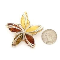 5-Stone Hand-Crafted Multi-Color Amber Set In Sterling Silver Brooch