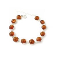 Round-Shaped Baltic Amber Set In Sterling Silver Link Bracelet