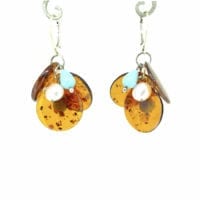 6-piece Button Shape Cognac Amber Dangling Earrings