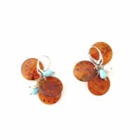 6-piece Button Shape Cognac Amber Dangling Earrings