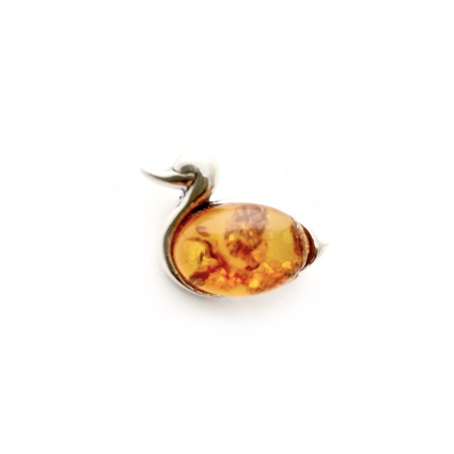 Genuine Cognac Baltic Amber and 925 Sterling Silver Brooch 